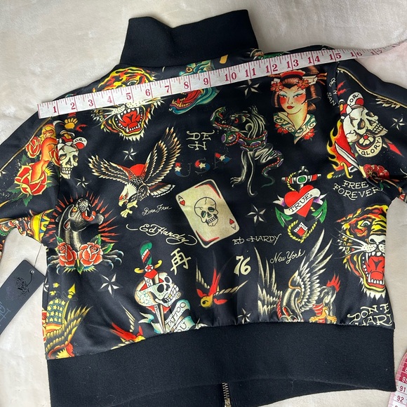 New ED HARDY SHRUNKEN CROPPED FLASHBOARD BLACK TRACK JACKET -WOMENS SMALL - Picture 10 of 14